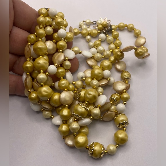 Vintage Signed Japan Multi Strand Beaded Necklace with Gold Tone Accents - Picture 3 of 12